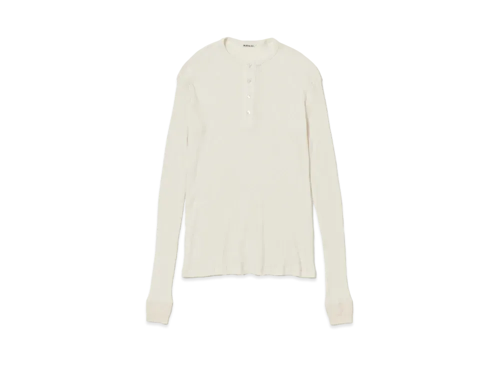 AURALEE Organic Soft Rib Henley Neck L/S Tee "Ivory"