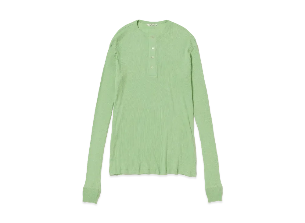 AURALEE Organic Soft Rib Henley Neck L/S Tee "Light Green"