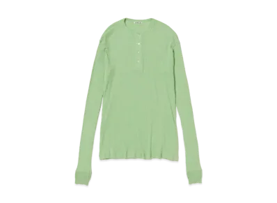 AURALEE Organic Soft Rib Henley Neck L/S Tee "Light Green"