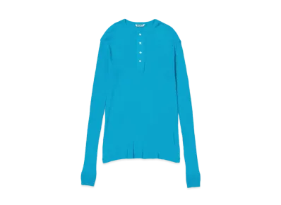 AURALEE Organic Soft Rib Henley Neck L/S Tee "Turquoise Blue"