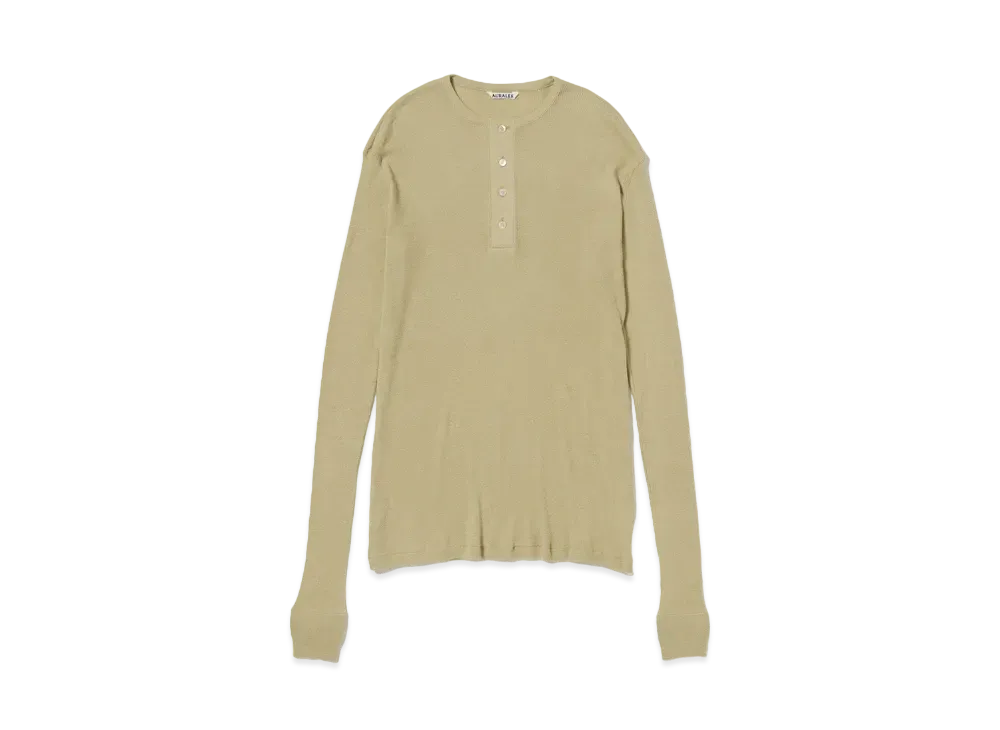 AURALEE Organic Soft Rib Henley Neck L/S Tee "Khaki Beige"