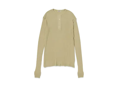AURALEE Organic Soft Rib Henley Neck L/S Tee "Khaki Beige"