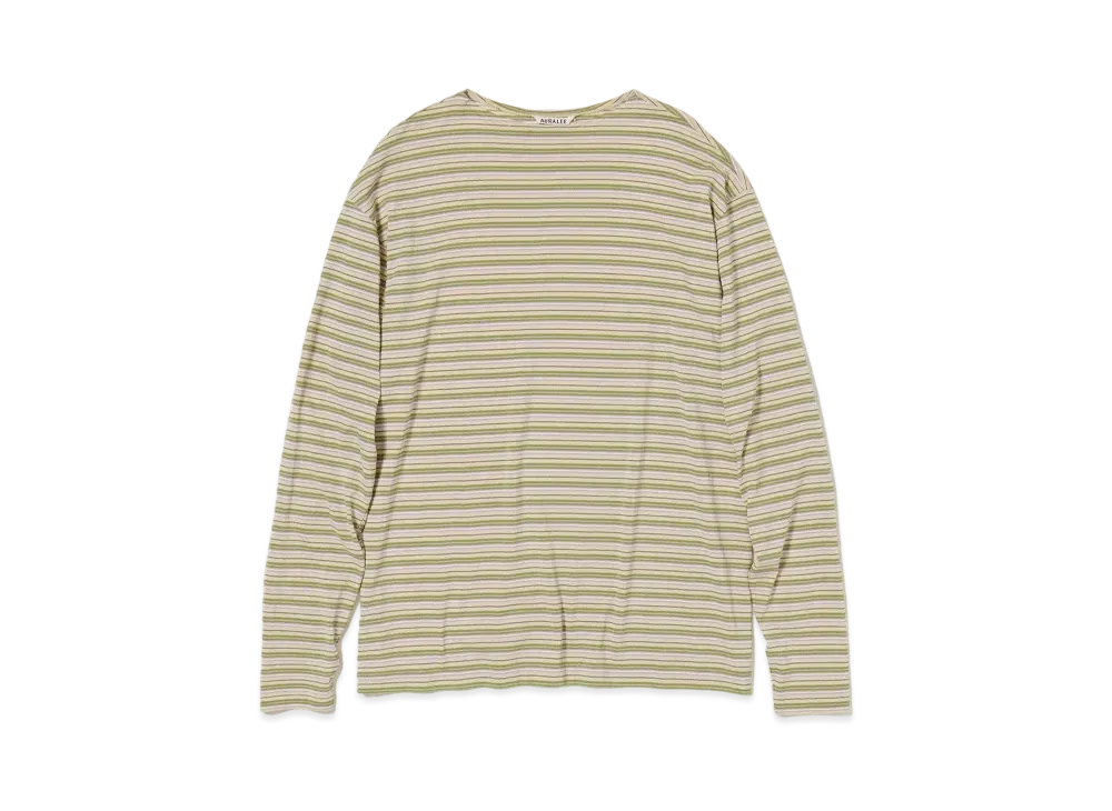 AURALEE Hard Twist Cotton Border Boat Neck L/S Tee "Beige Border"