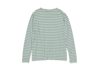 AURALEE Hard Twist Cotton Border Boat Neck L/S Tee "Light Green Border"