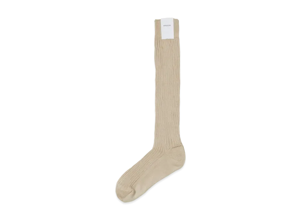 AURALEE Giza Cotton Rib High Socks "Light Beige"