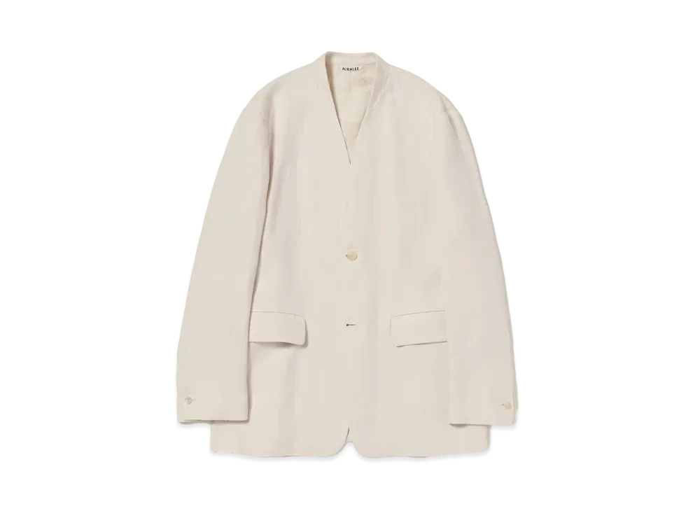AURALEE Double Cloth Linen No Collar Jacket "Ivory"