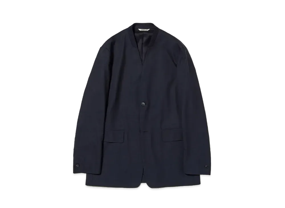 AURALEE Super Fine Tropical Wool No Collar Jacket "Dark Navy"