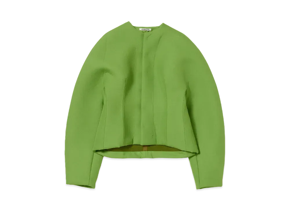 AURALEE Sponge Tropical Wool No Collar Blouson "Green"
