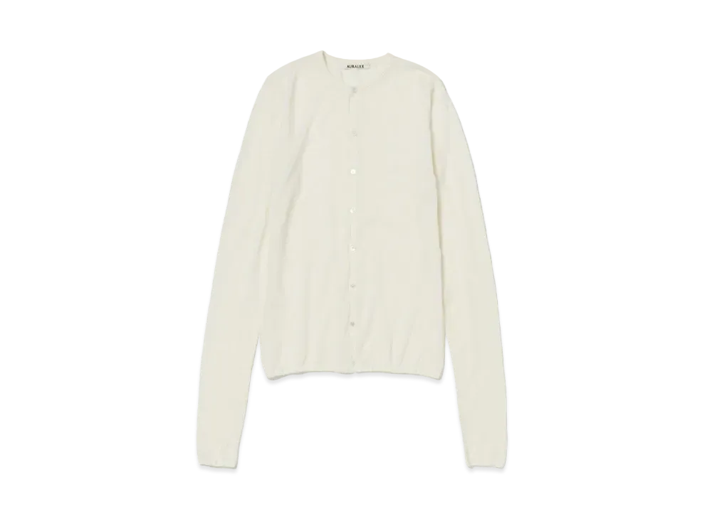 AURALEE Hard Twist High Gauge Wool Silk Knit Cardigan "Ivory"