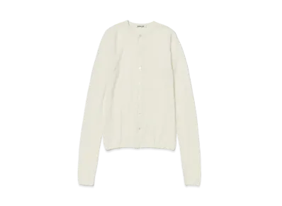 AURALEE Hard Twist High Gauge Wool Silk Knit Cardigan "Ivory"