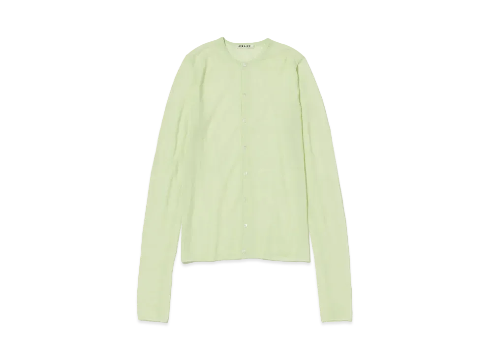 AURALEE Hard Twist High Gauge Wool Silk Knit Cardigan "Lime Yellow"