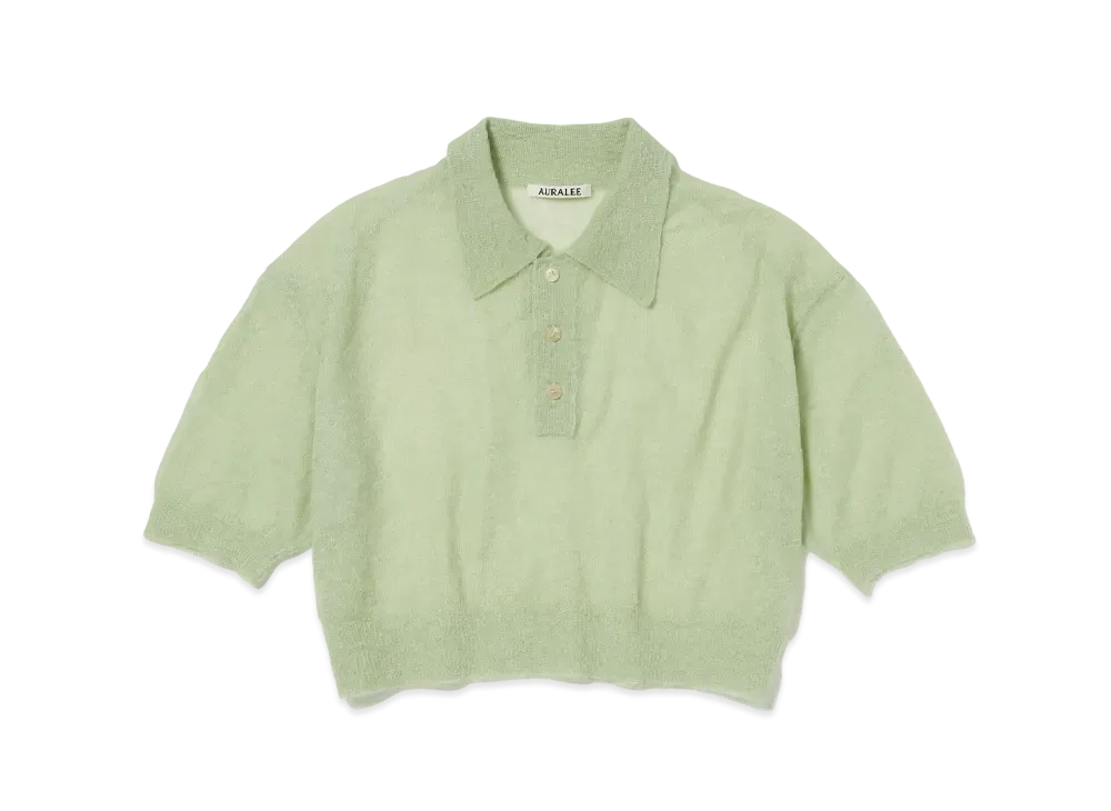 AURALEE Kid Mohair Sheer Knit Short Polo "Light Green"