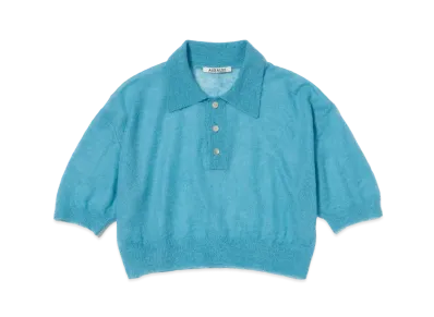 AURALEE Kid Mohair Sheer Knit Short Polo "Turquoise Blue"