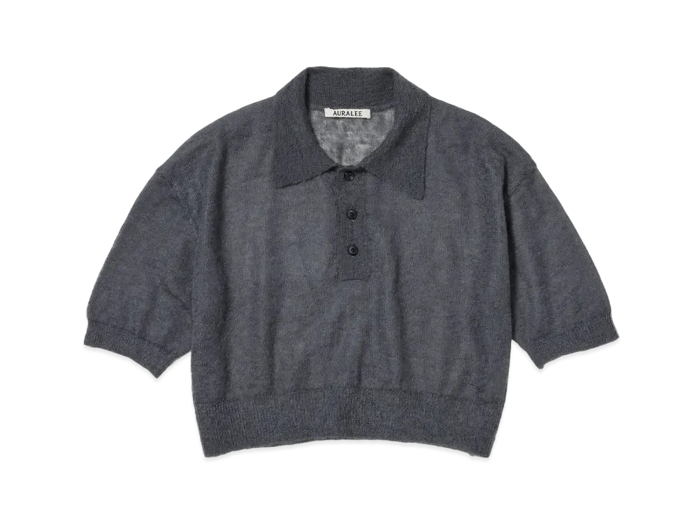 AURALEE Kid Mohair Sheer Knit Short Polo "Dark Gray"