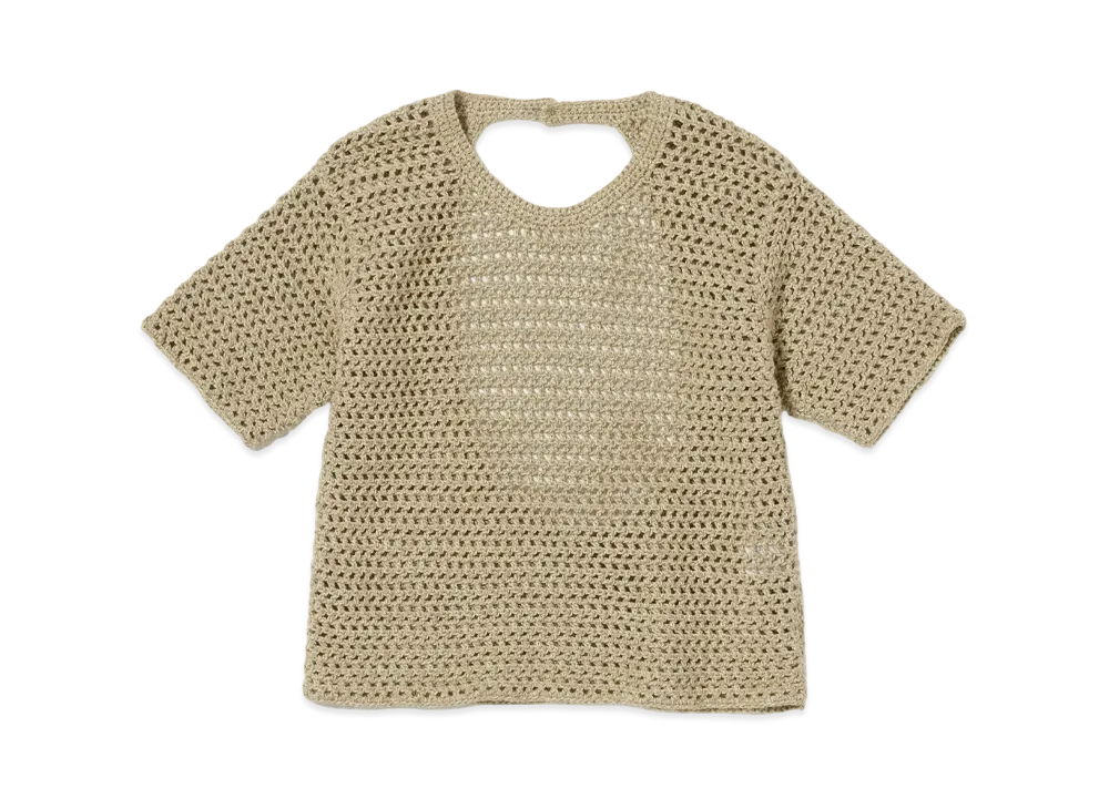 AURALEE Hand Crochet Knit Tee "Khaki Beige"
