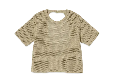 AURALEE Hand Crochet Knit Tee "Khaki Beige"