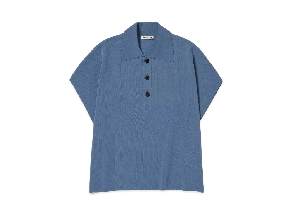 AURALEE Wool Recycle Polyester High Gauge Knit Sleeveless Polo "Blue Grey"