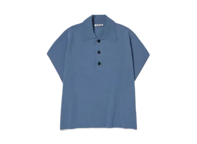 AURALEE Wool Recycle Polyester High Gauge Knit Sleeveless Polo "Blue Grey"