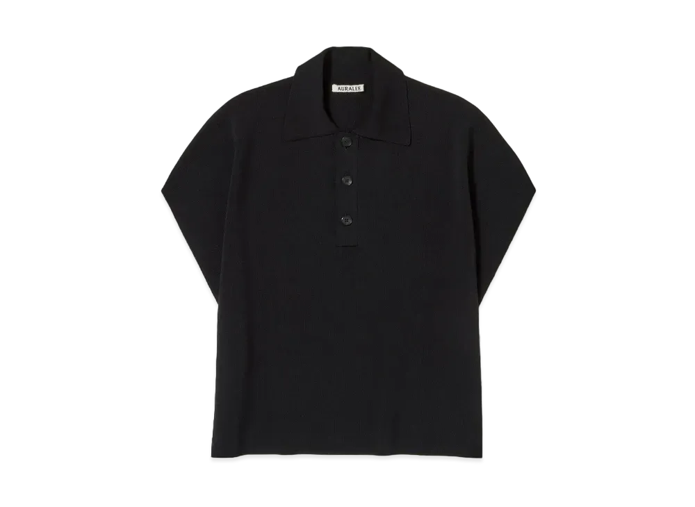 AURALEE Wool Recycle Polyester High Gauge Knit Sleeveless Polo "Black"