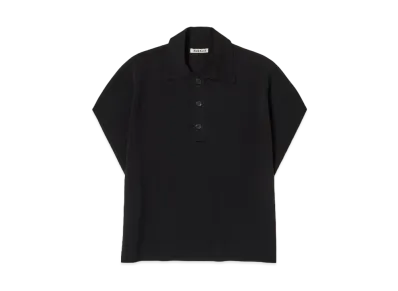 AURALEE Wool Recycle Polyester High Gauge Knit Sleeveless Polo "Black"