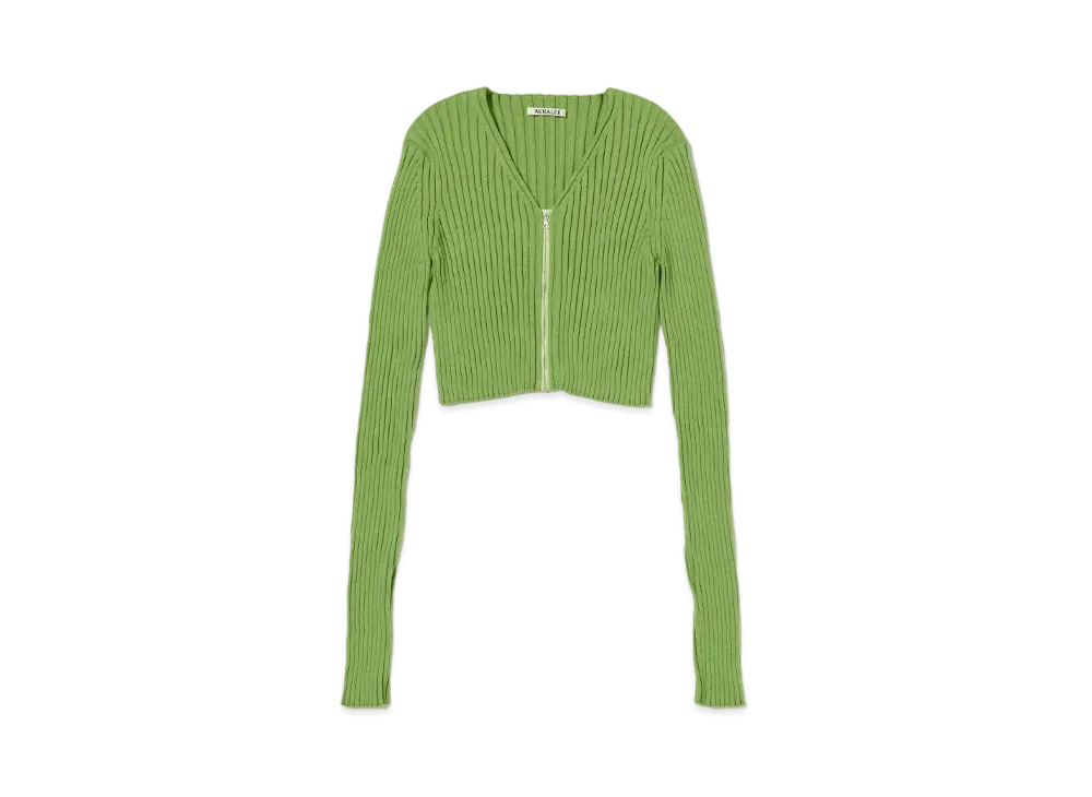 AURALEE Dry Cotton Wide Rib Knit Zip Cardigan "Sage Green"