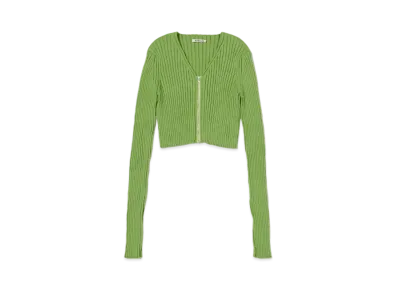 AURALEE Dry Cotton Wide Rib Knit Zip Cardigan "Sage Green"