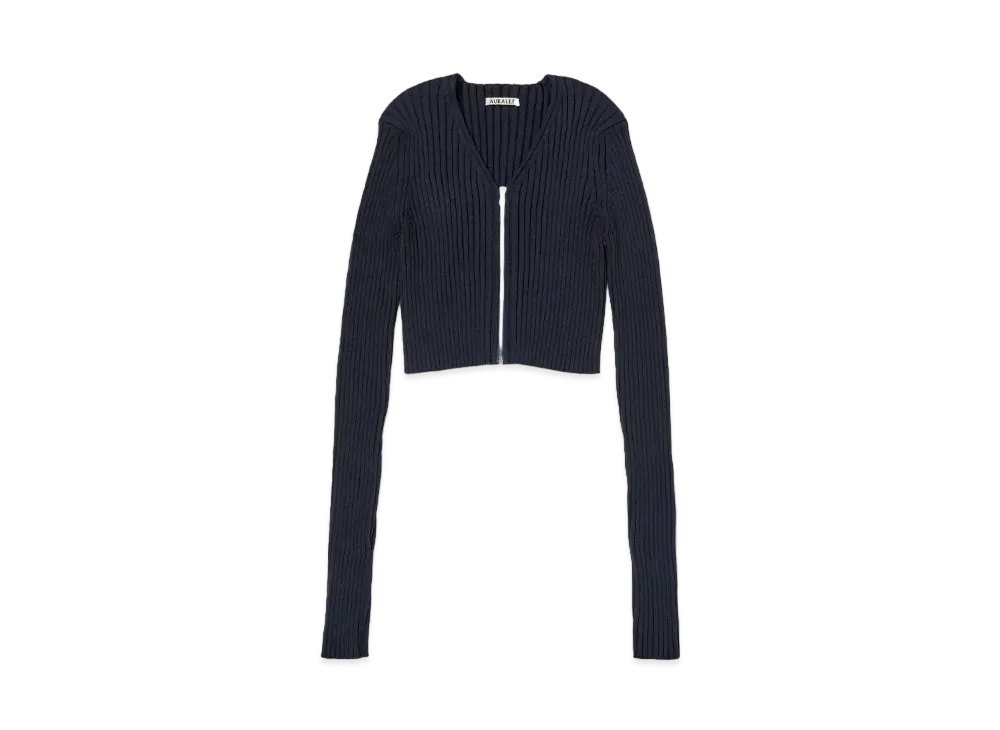 AURALEE Dry Cotton Wide Rib Knit Zip Cardigan "Dark Navy"