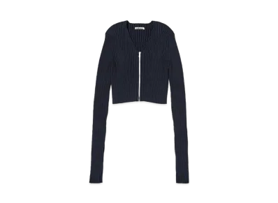 AURALEE Dry Cotton Wide Rib Knit Zip Cardigan "Dark Navy"