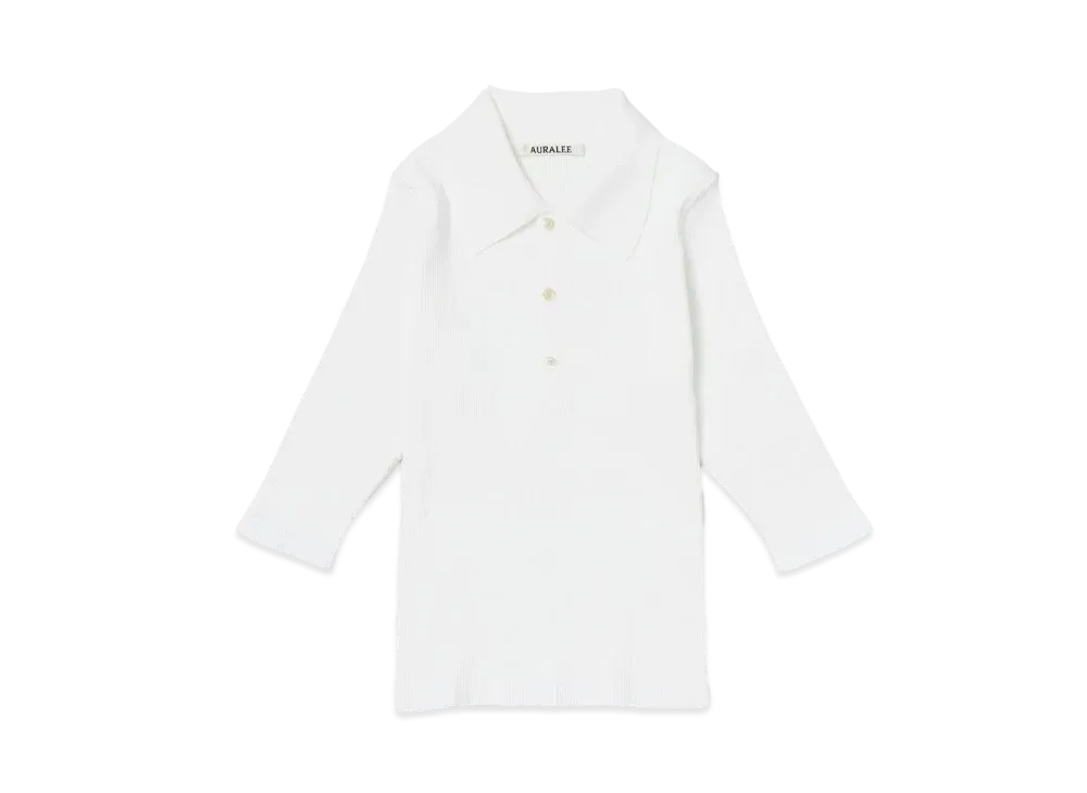 AURALEE GIZA High Gauge Rib Knit Polo "White"