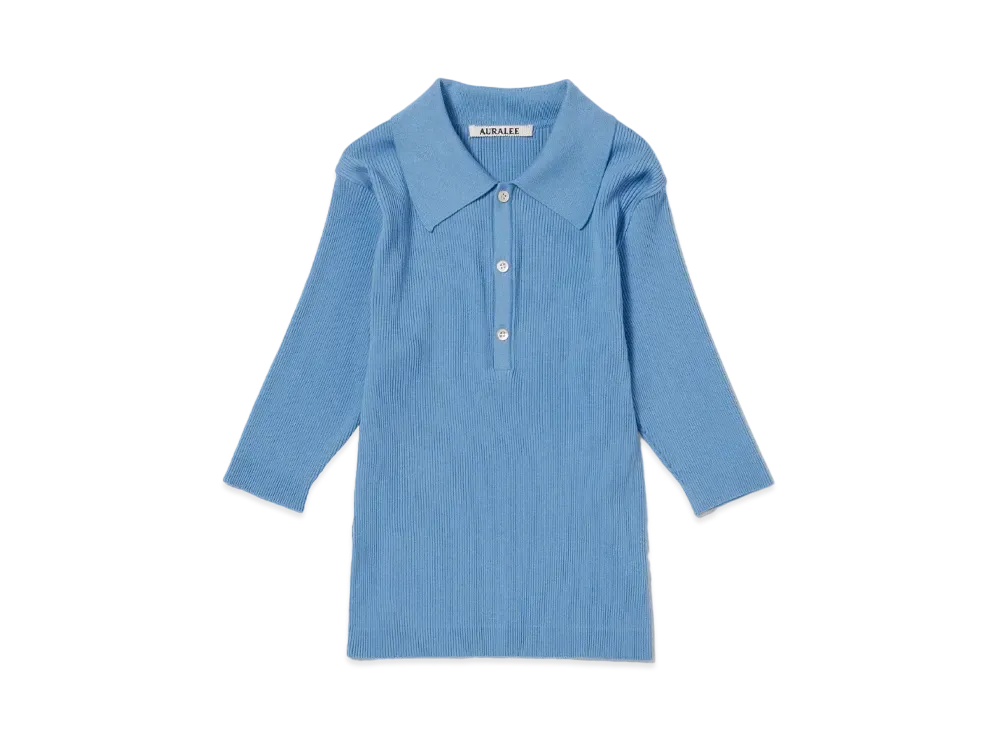 AURALEE GIZA High Gauge Rib Knit Polo "Light Blue"