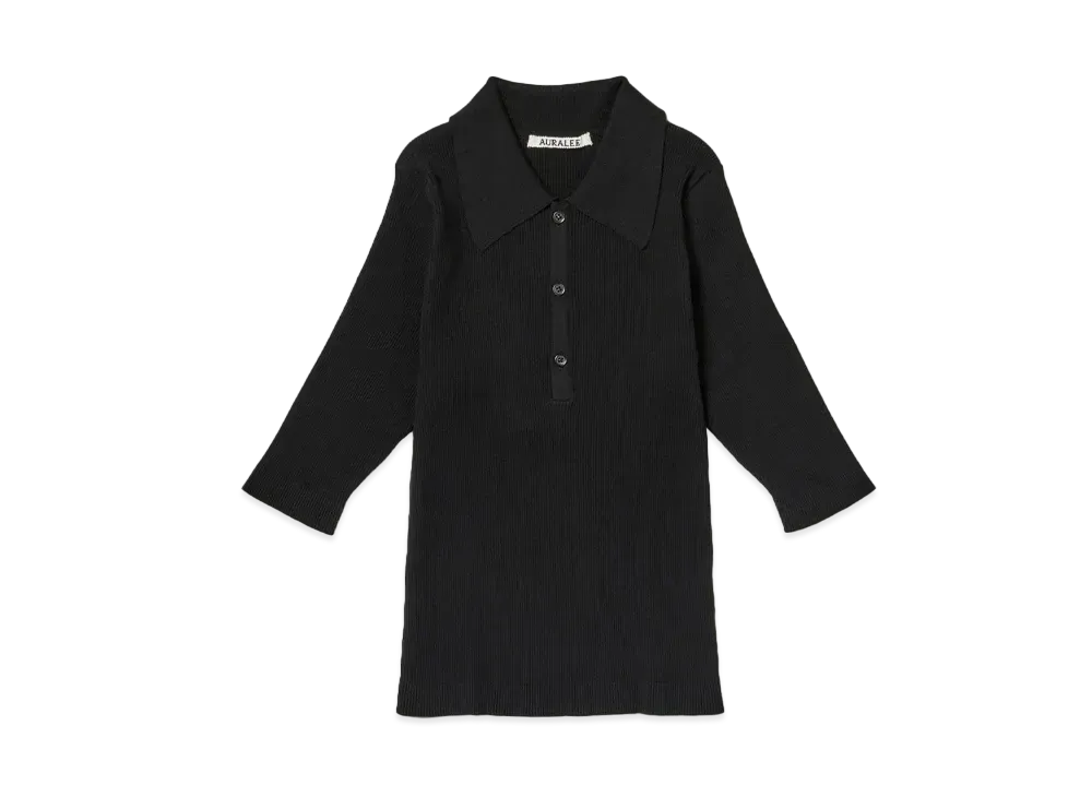 AURALEE GIZA High Gauge Rib Knit Polo "Black"