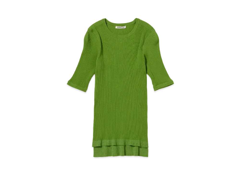 AURALEE GIZA High Gauge Rib Knit Tee "Green"