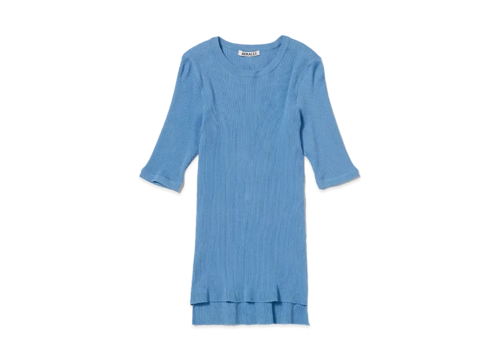 AURALEE GIZA High Gauge Rib Knit Tee "Light Blue"