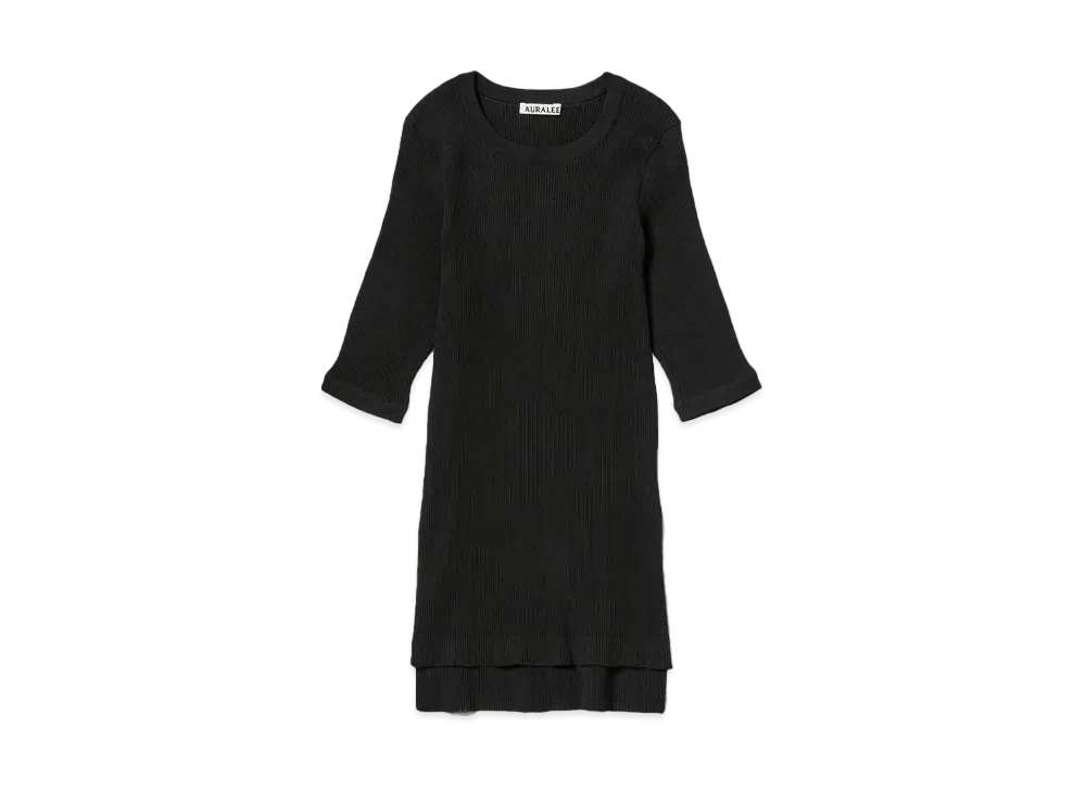 AURALEE GIZA High Gauge Rib Knit Tee "Black"