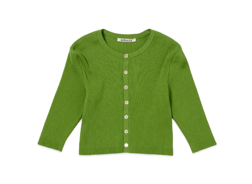 AURALEE GIZA High Gauge Rib Knit Short Cardigan "Green"