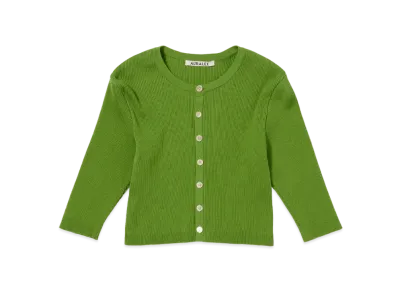AURALEE GIZA High Gauge Rib Knit Short Cardigan "Green"