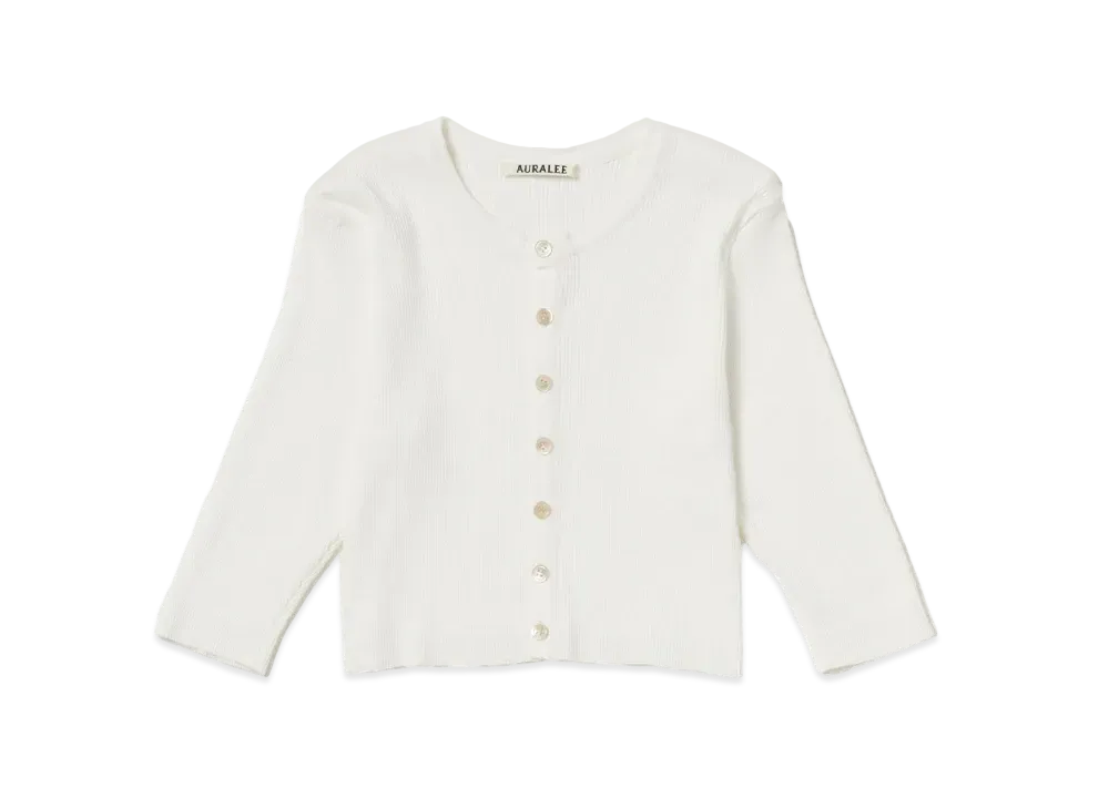 AURALEE GIZA High Gauge Rib Knit Short Cardigan "White"