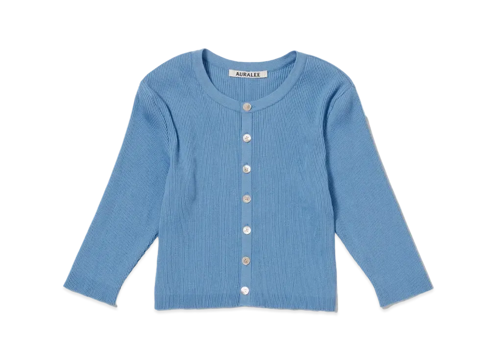 AURALEE GIZA High Gauge Rib Knit Short Cardigan "Light Blue"