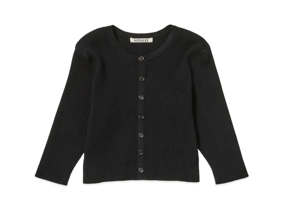 AURALEE GIZA High Gauge Rib Knit Short Cardigan "Black"