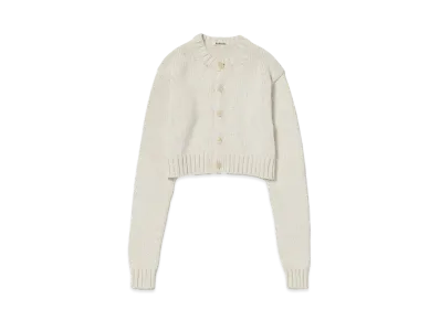 AURALEE Cotton Lily-Yarn Knit Crew Neck Short Cardigan "Ivory"