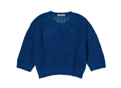AURALEE Cotton Lily-Yarn Mesh Knit Tee "Blue"
