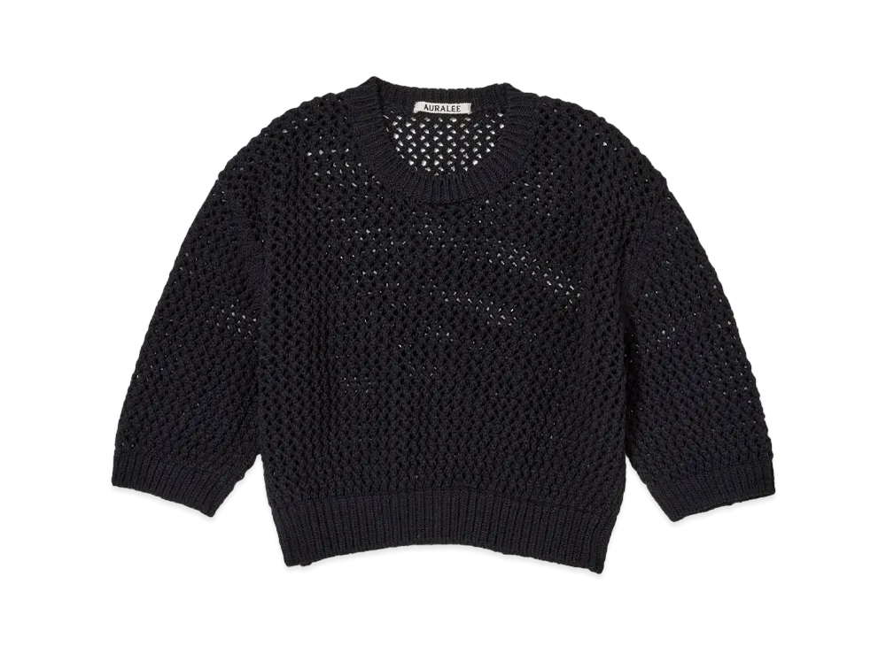 AURALEE Cotton Lily-Yarn Mesh Knit Tee "Dark Navy"