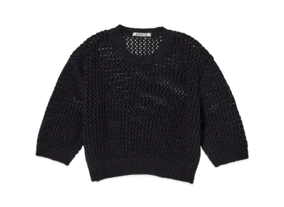 AURALEE Cotton Lily-Yarn Mesh Knit Tee "Dark Navy"