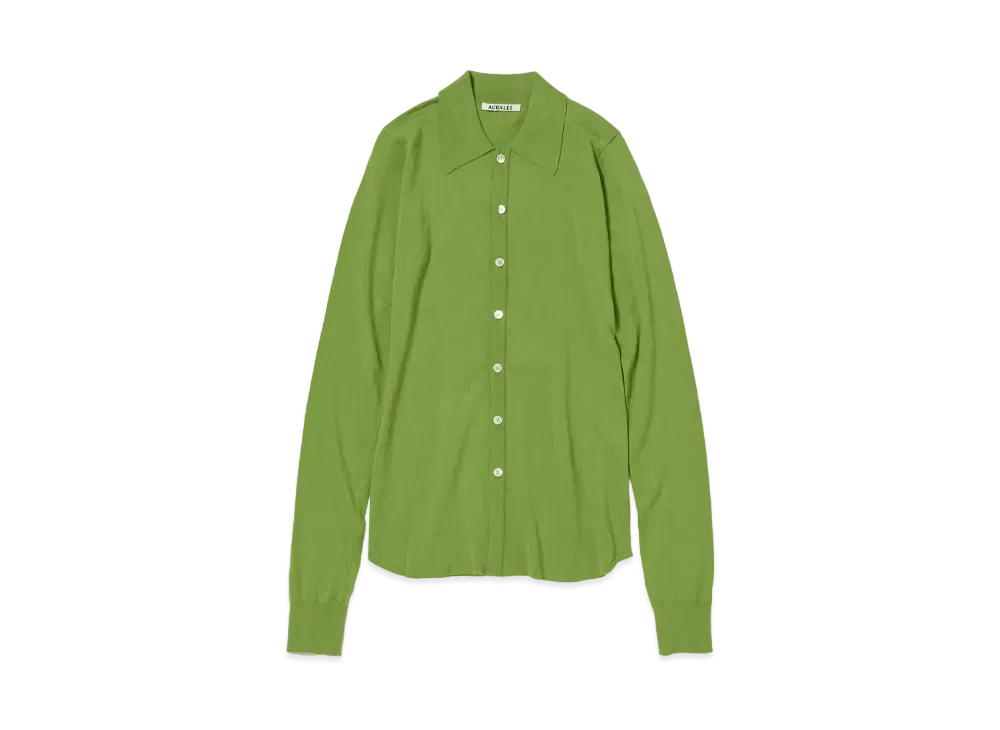 AURALEE Super High Gauge Cotton Knit Shirt Cardigan "Sage Green"