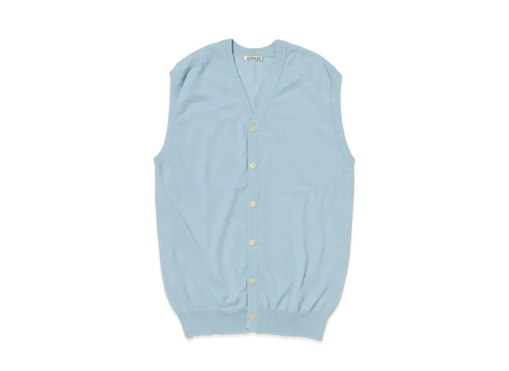 AURALEE Cashmere Hard Twist Knit Long Vest "Light Blue"