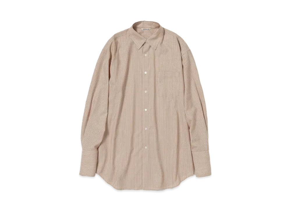 AURALEE Super Fine Wool Stripe Shirt "Light Brown Stripe"