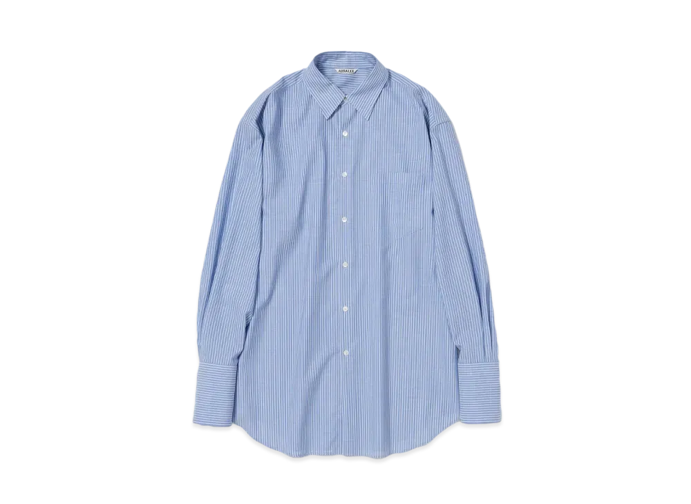 AURALEE Super Fine Wool Stripe Shirt "Sax Blue Stripe"