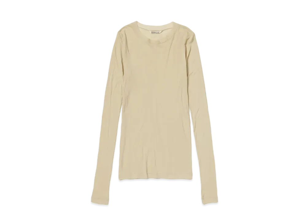 AURALEE Super High Gauge Sheer Rib L/S Tee "Light Beige"