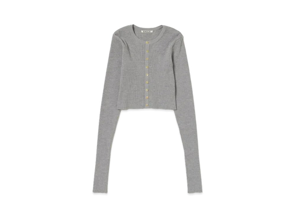 AURALEE Super Fine Wool High Gauge Rib Knit Short Cardigan "Top Gray"