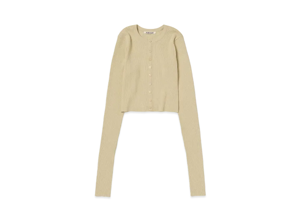 AURALEE Super Fine Wool High Gauge Rib Knit Short Cardigan "Light Beige"